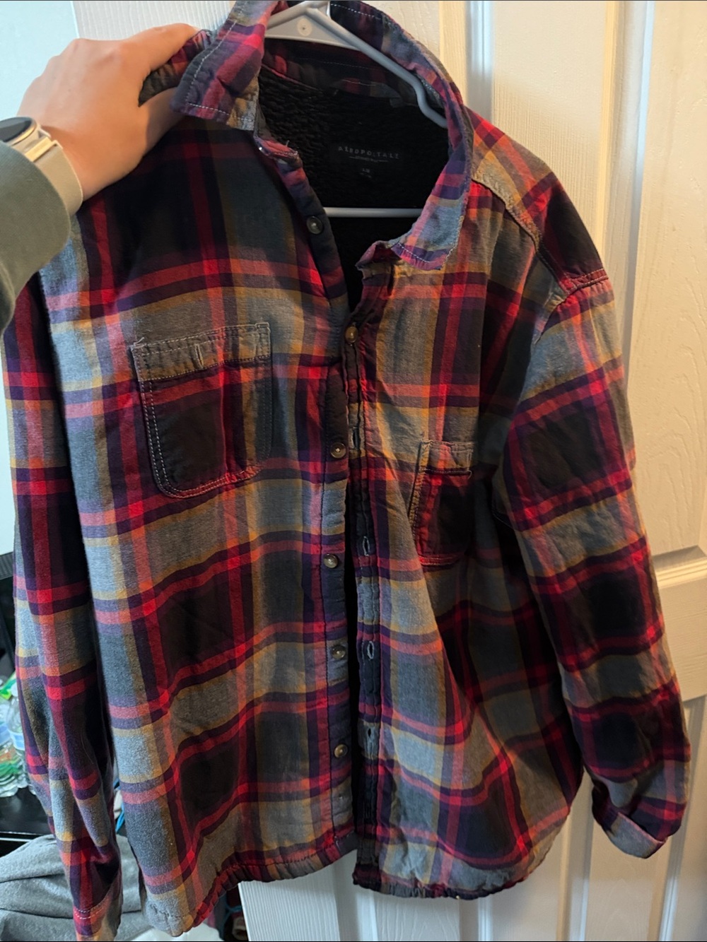Aeropostale Men's Plaid Button-Down Shirt in Blue, Red & Black